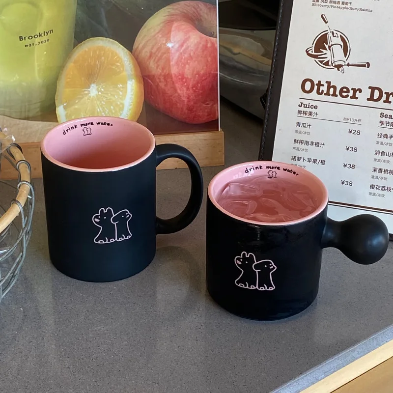 

Black and Pink Puppy Ceramics Mugs Coffee Mug Milk Tea Office Cups Drinkware the Best birthday Gift