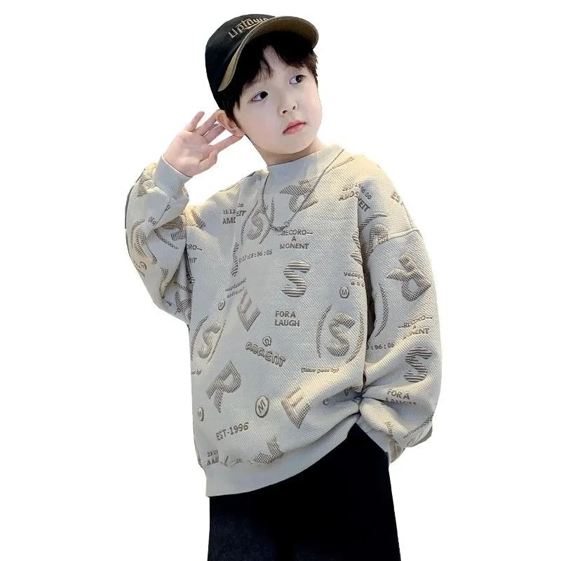 Trendy Printed Boys Sweatshirts Hoodies Autumn Graffiti Long Sleeved T-shirt Cotton Sportswear Kids Clothes O Neck Top 6 7 8 9