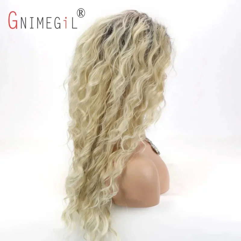 Gnimegil cabelo sintético longo encaracolado perucas para mulheres ombre loira raízes escuras peruca parte livre peruca ondulada para menina sexy peruca uy38