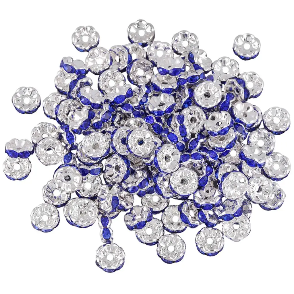 TUMBEELLUWA 8mm Silver Color Rhinestone Wave Edge Rondelle Loose Spacer Beads For Jewelry Making Necklace Bracelet Accessories