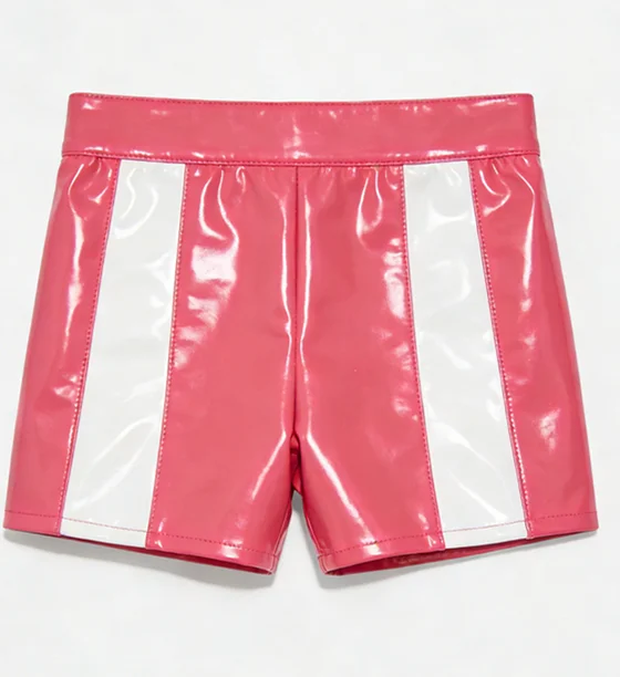 

100% Latex Shorts Rubber Pink&White Shiny Bodycon Clubwear Party Dress It's not sewing with needles and threads. Masquerade