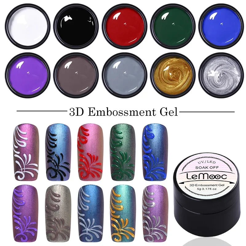 LEMOOC 3D Emboss Carving Nail Polish Gel - Soak Off UV LED Varnish Esmalte Decarations