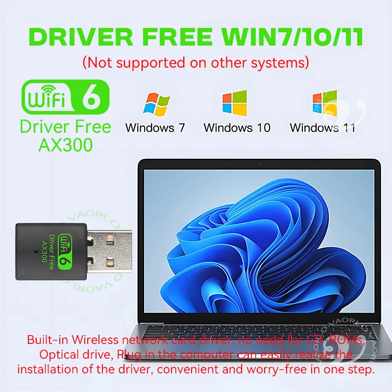 WiFi6 USB ワイヤレスネットワークカード 2.4G 高速 AX300 ドライブフリー ミニ WI-FI アダプター レシーバー ドングル WLAN 286Mbps Win 7/10/11対応