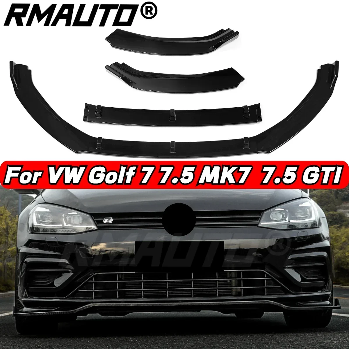 RMAUTO 3Pcs Car Front Bumper Splitter Lip Spoiler Diffuser Guard For Volkswagen VW Golf 7 7.5 MK7 MK7.5 GTI 2014-2020 Body Kit