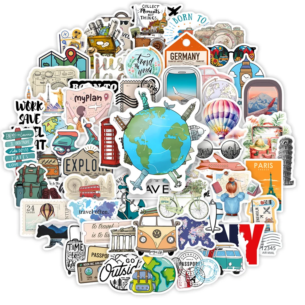 Travel Vacation Trip Holiday Stickers DIY Gift Decal for Laptop Phone Scrapbook Luggage Decorative Bottles Graffiti Waterproof