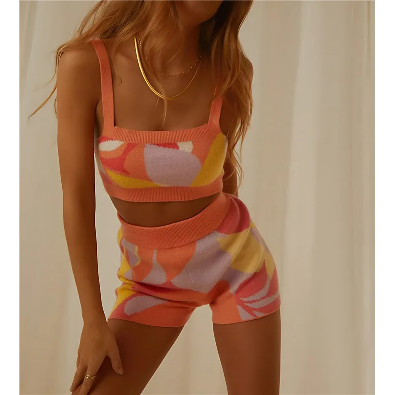 

ABRT-Women's Sexy- Hollow Out Bodycon Crochet Knitted 2Pc Outfits Crop Tops Short Pants Skirts Sets