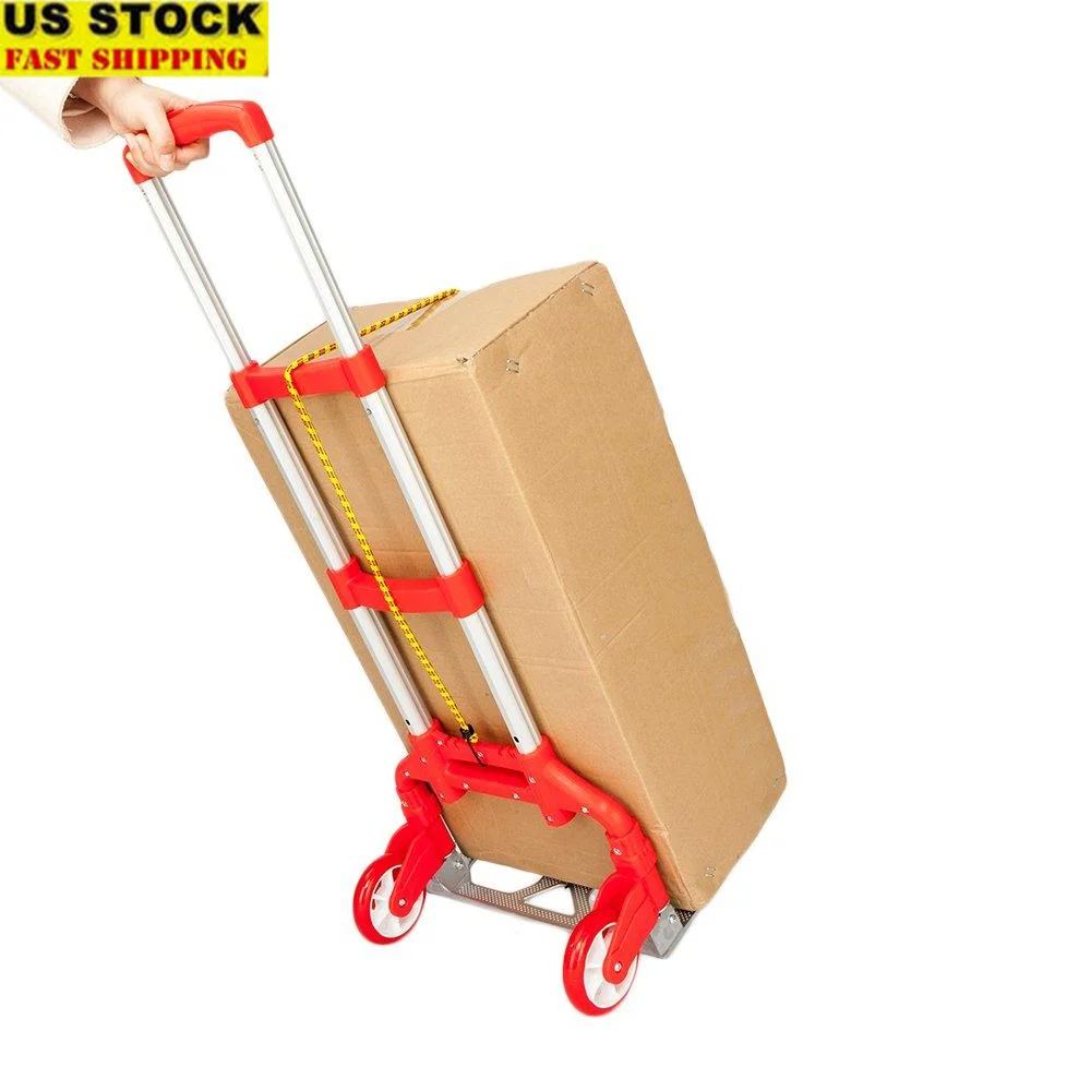 Portable Lightweight Folding Hand Truck Dolly Cart with Adjustable Handle and Swivel Wheels Travel Moving Shopping Garden 50KG