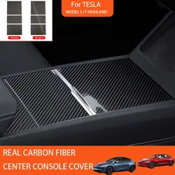 Real Carbon Fiber Center Console Cover For Tesla Model 3 Y Highland 2025 24 Accessories Not Affect Central Control Push-pull Use