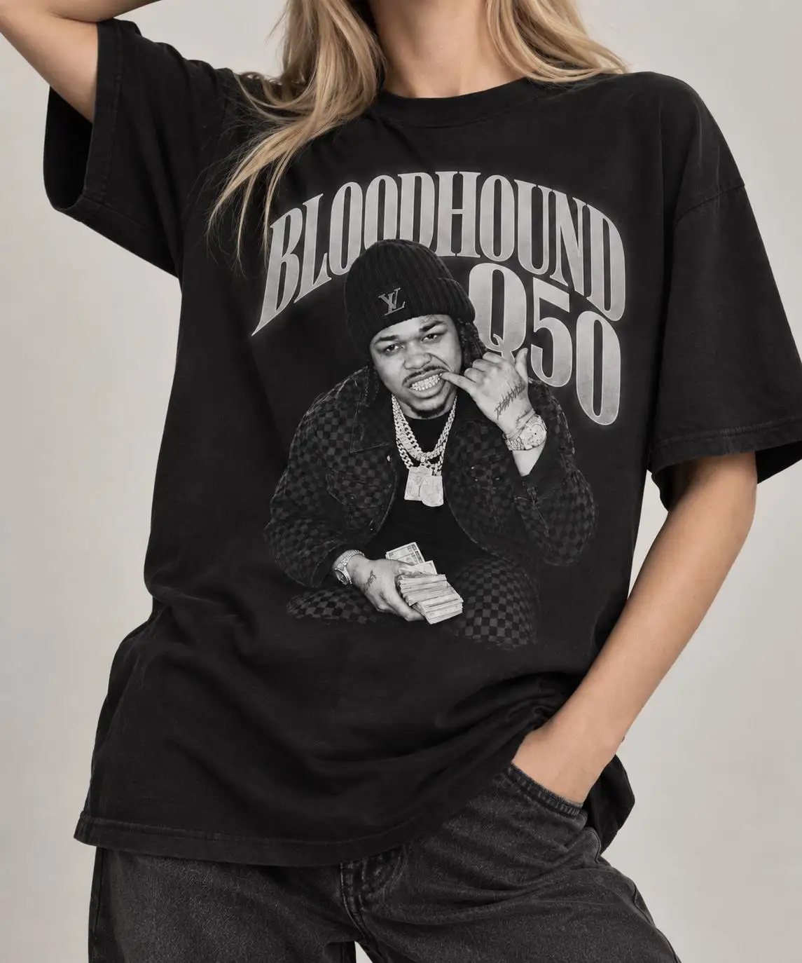 Bloodhound Q50 Shirt Q50 Tee Chicago Drill Rapper T-shirt Vintage Hip Hop Graphic Men's Shirt Q50 Fan Gift Streetwear Tee