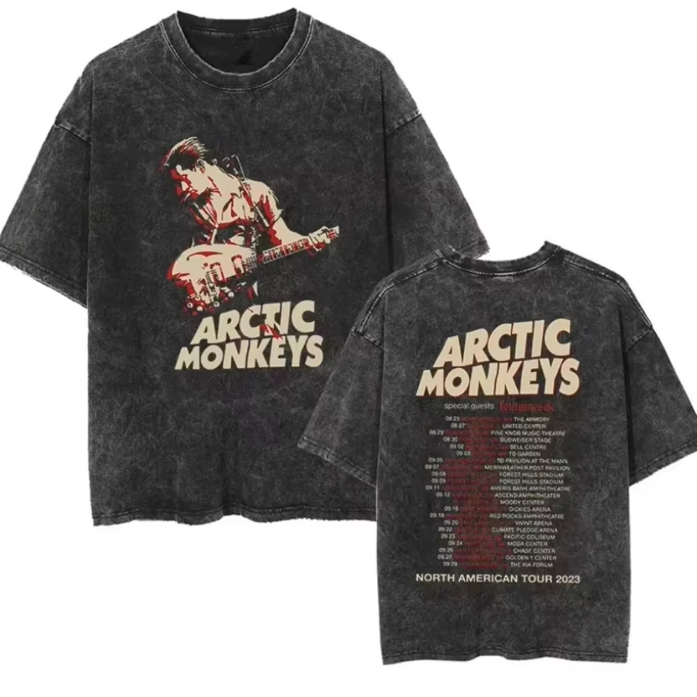 ريترو روك قرود القطب الشمالي ألبوم الموسيقى الجرافيك تي شيرت الرجال النساء غسلها المتضخم قصيرة الأكمام تي شيرت Y2k الهيب هوب الشارع الشهير