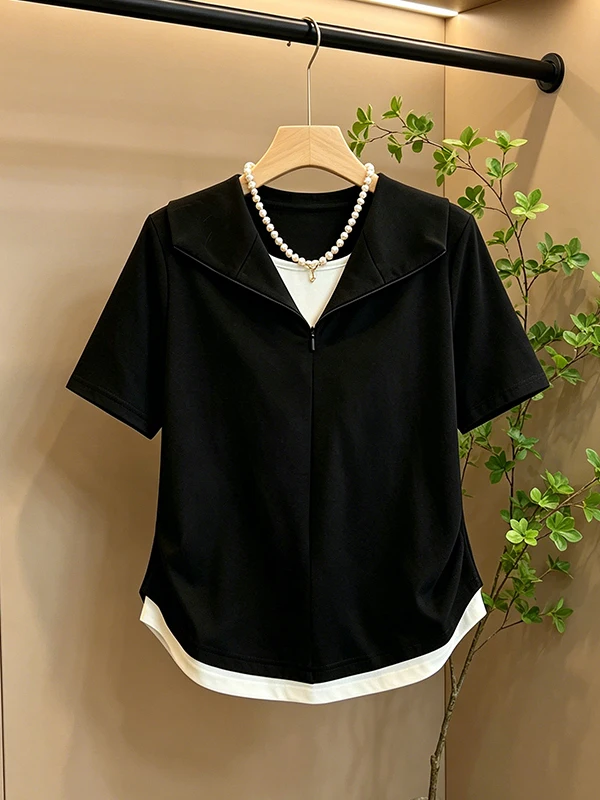plus Size V-Neck Short Sleeve T-Shirt Women's Summer 2026 New Style Slimming Versatile Shoulder Level Top Korean Style Casual...
