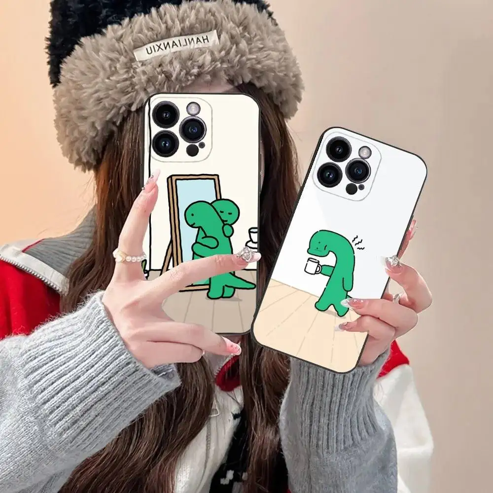 

Cartoon Green Dragon Phone Case For iPhone 16,15,14,13,12,11,Pro,XS,Max,XR,Plus,E,SE4,Mini Black Fashion Cover