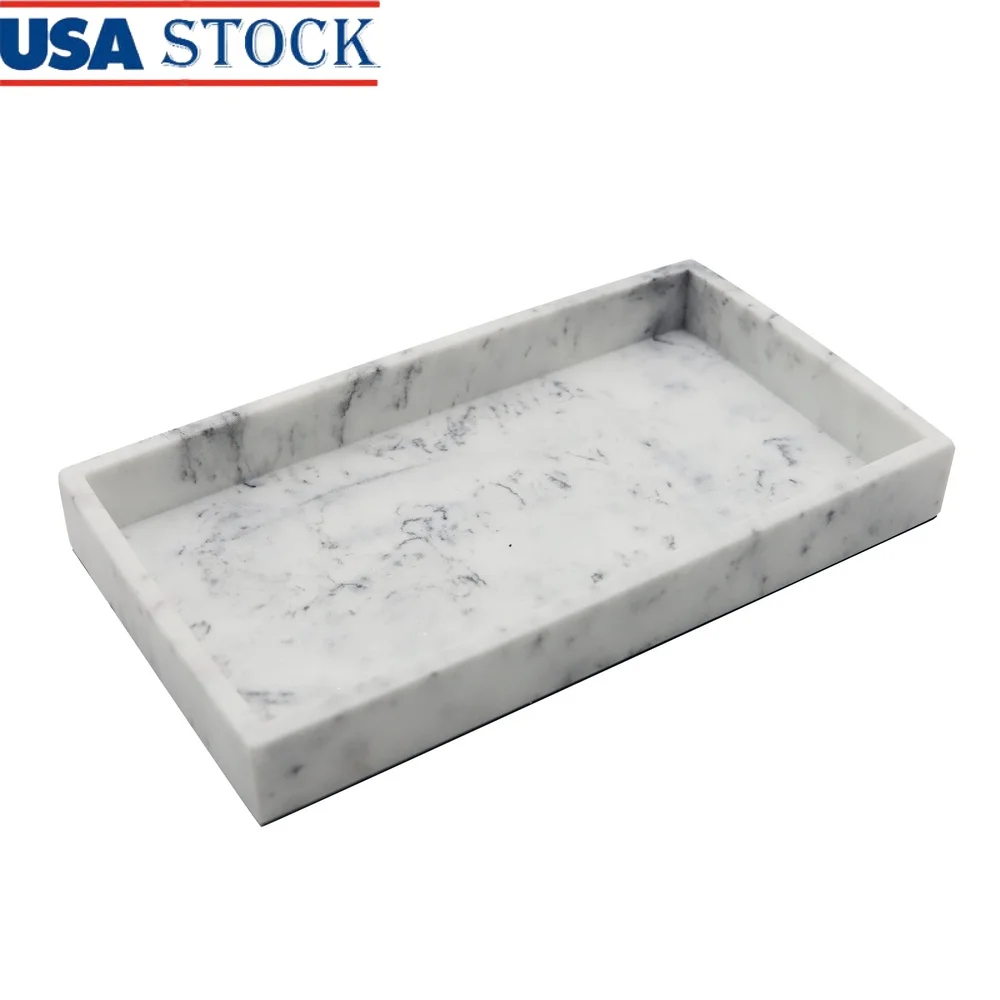 

Элегантный поднос из искусственного мрамора, прочный органайзер из смолы, парфюмерный уход за кожей, ювелирные изделия, аксессуары для макияжа, дисплей на столешницу 9x5 дюймов