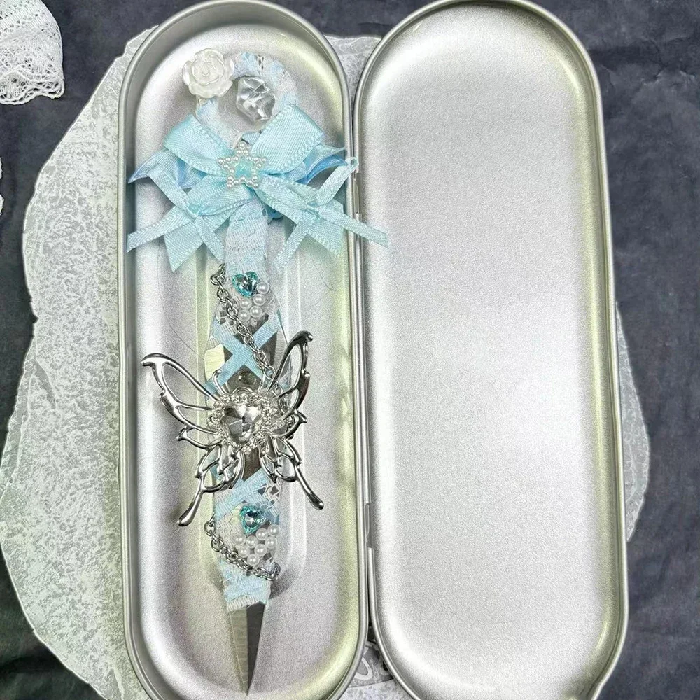 Silent Butterfly Art Knife Student Presents Sky Blue Bowknot Decoration Sword Ornament Handmade Gifts