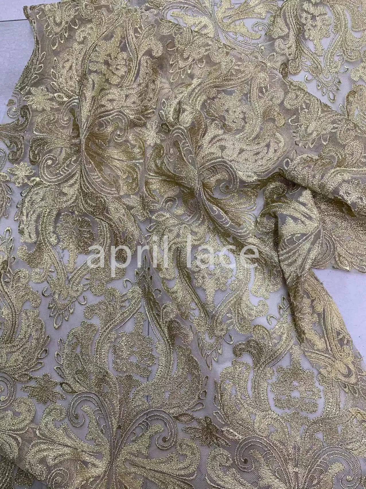 London Lady LZZ01  Golden Yarn 2023 April 5Yards For Sawing Bridal Wedding Haute Couture Lace  Fabric/Fashion Show