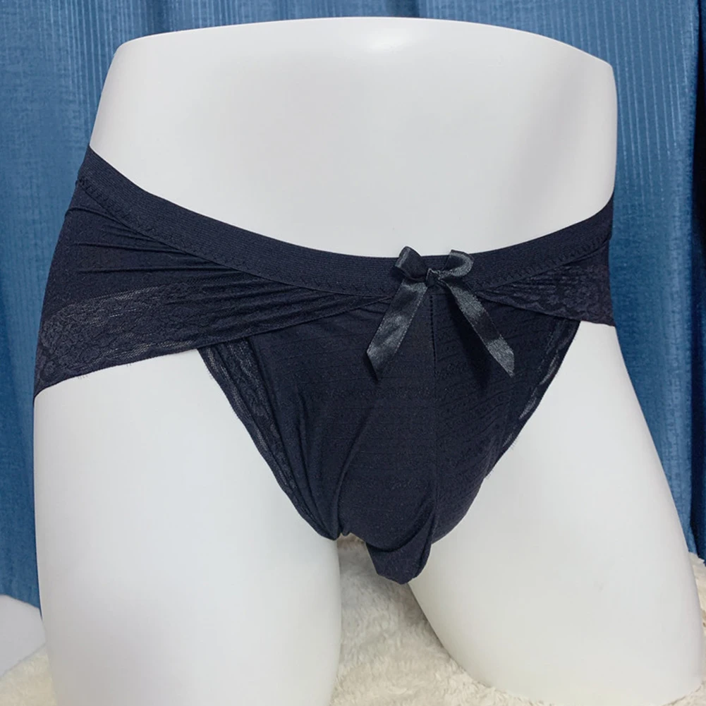 

Sexy Erotic Men's Briefs Bikini Panties Underwear Smooth Thong Lace Ice Silk Pouch G-string Cueca Transparente Masculina