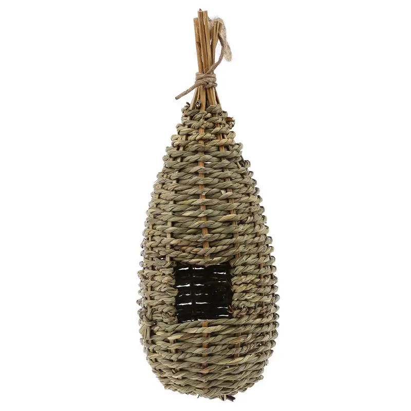 Y1UB Handwoven Straw House for Bird Outdoor Hanging Parrot Nest with Pointed Top