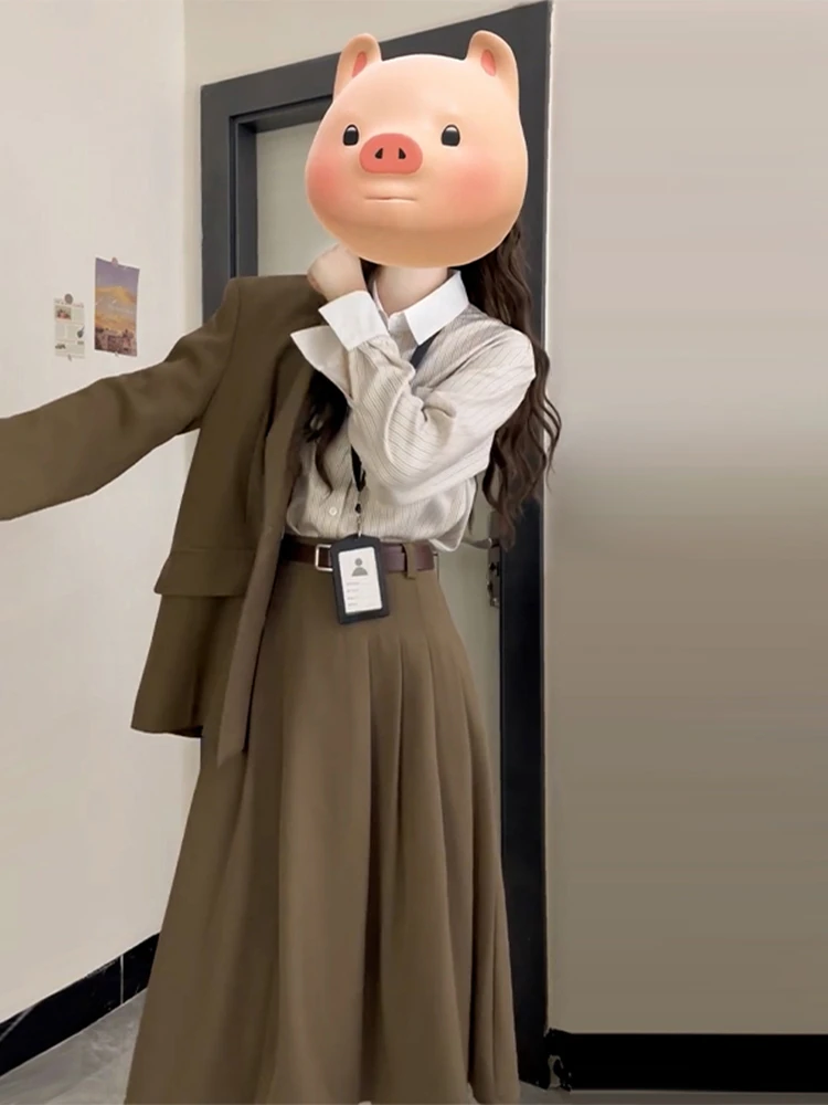 Ele School Sle Suit Dr feminino outono inverno novo conjunto de combinação de tamanho pequeno longo Dr Sweet Sle corte reto longo Sl...