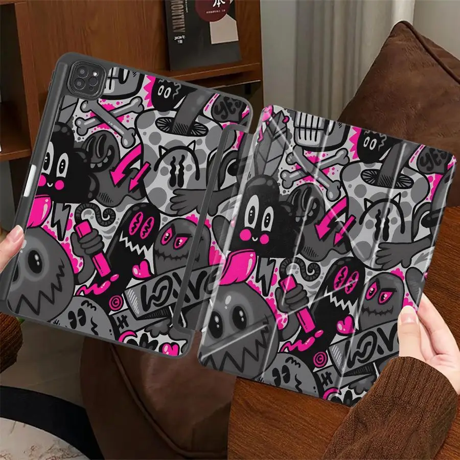 Pink Graffiti Doodle Art Holder Cover Tablet Case For iPad Pro 2025 11th 10th 9th 8th 7th 12.9inch Mini 6 7 Air 4 5 M3 M2 1