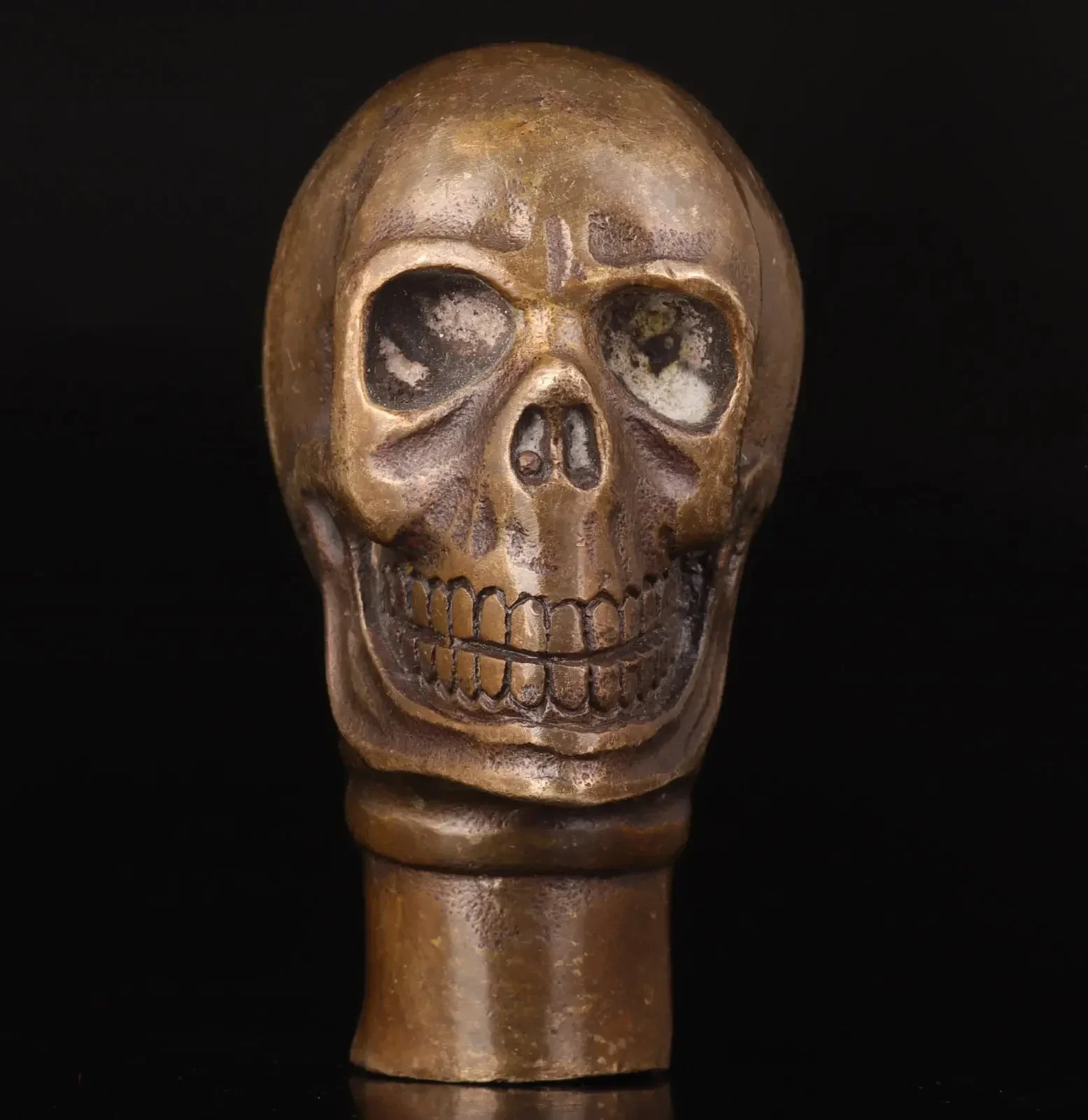 WALKING STICK CRUTCH HEAD HANDLE FITTINGS BRONZE CASTING SKULL STATUE VINTAGE