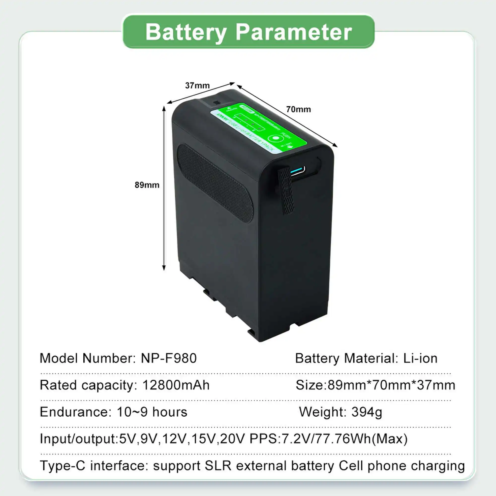 12800 мА · ч NP-F990 NP-F980 светодиодный индикатор питания PD30W Type-C Зарядка для Sony PLM-100 CCD-TRV35 MVC-FD91
