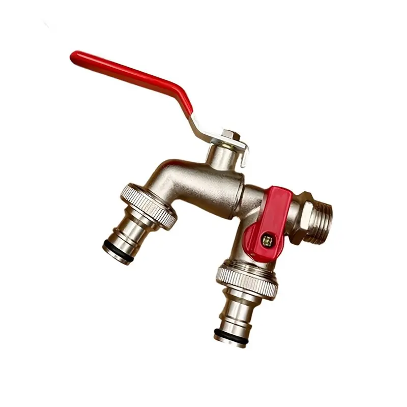 AS94-Universal Thread Single Hole Mount Country Style Double Socket Garden Water Pipe Faucet 1Pc Outdoor