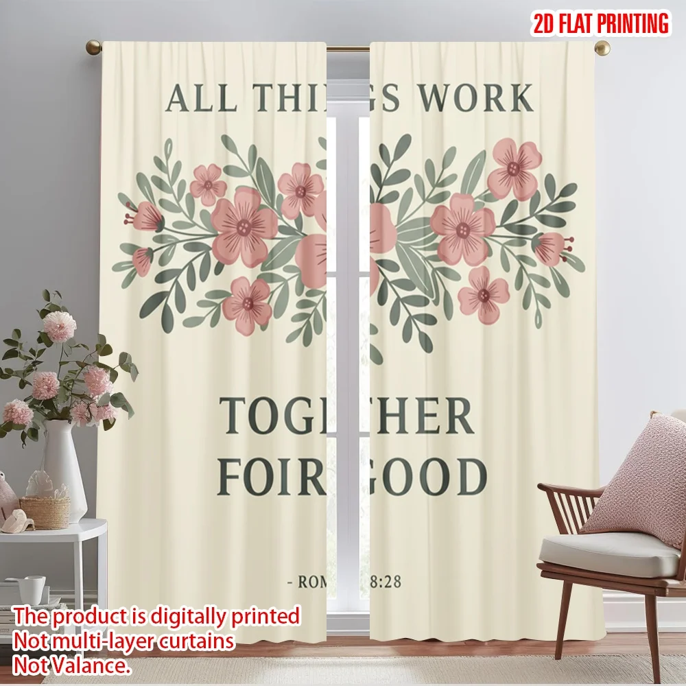 

2pcs 2D flat printing Party Window Curtains All Things Work Together 100% Polyester Without Electricity Festive Wall Decor for
