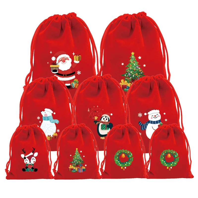 Christmas Velvet Gift Bags Advent Calendar Gift Bag Pouch Xmas Candy Jewelry Packaging Bags Wedding Party Supplies 13x18cm