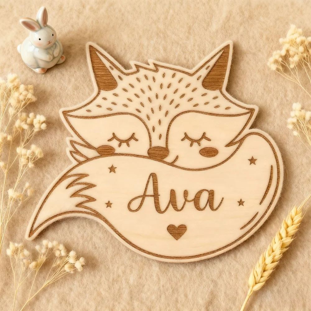 لوحة اسم خشبية على شكل ثعلب، ل - مراجعة Baby Nursery Sign وسعره