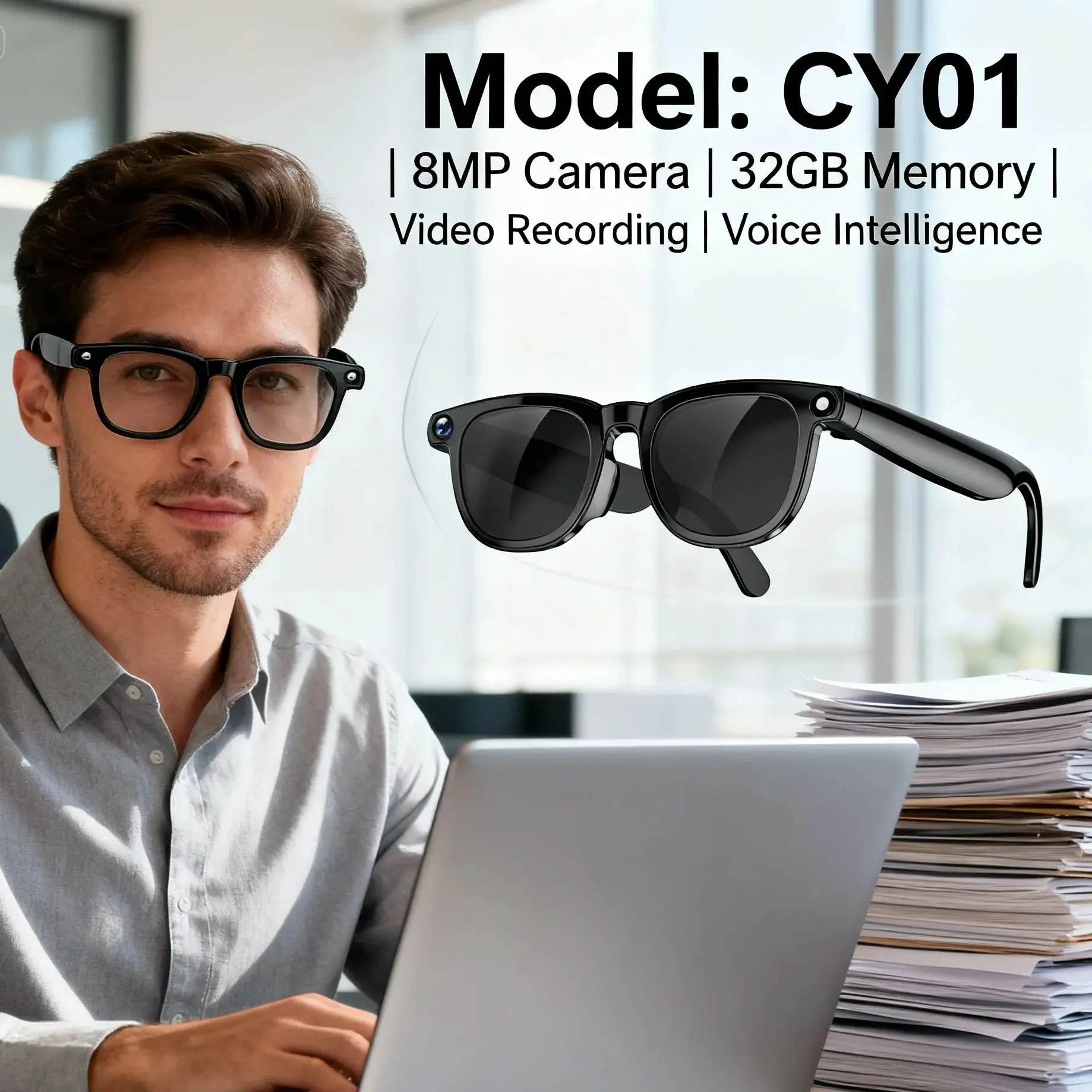

CY01 Smart Sunglasses 8MP Video Camera 32GB Large Storage Bluetooth Calls Voice Wake ChatGPT DeepSeek AI