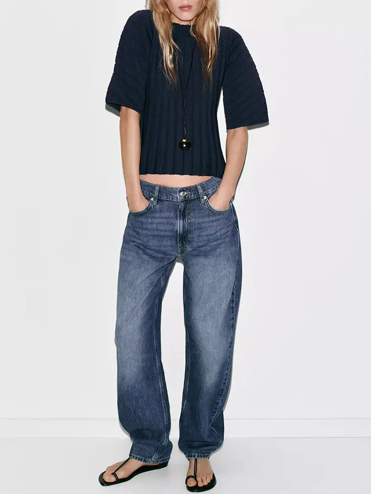 

Spring 2026 Women's round Neck Bubble Short Sleeve Ribbed Knit Top Casual Fit Knitted Casual Style Fashion Spring Collection