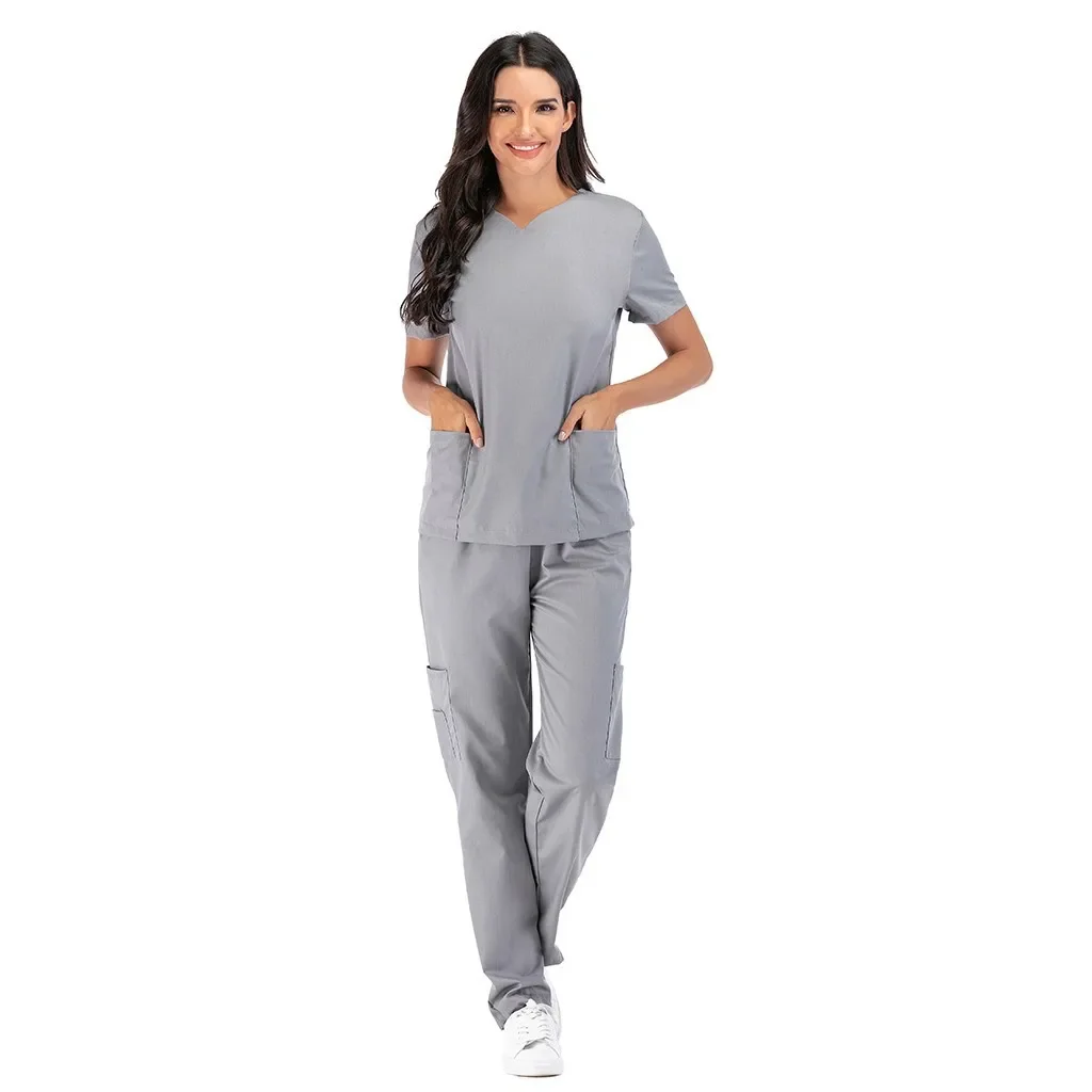 Enfermeira Workwear Ternos para Mulheres, Uniformes Médicos, Stretch Tops e Calça, Uniformes Hospitalares, Clínica Odontológica Work Accessories, Salão de beleza