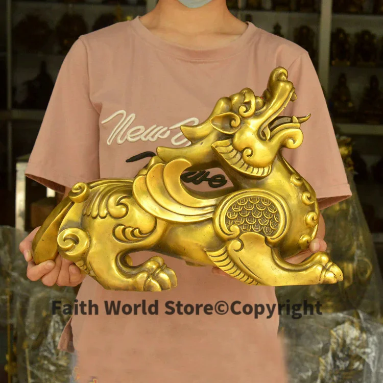 A PAIR 2pcs large home company business Shop ZHAO CAI Talisman Money Drawing good luck dragon PI XIU COPPER Sculpture ART statue