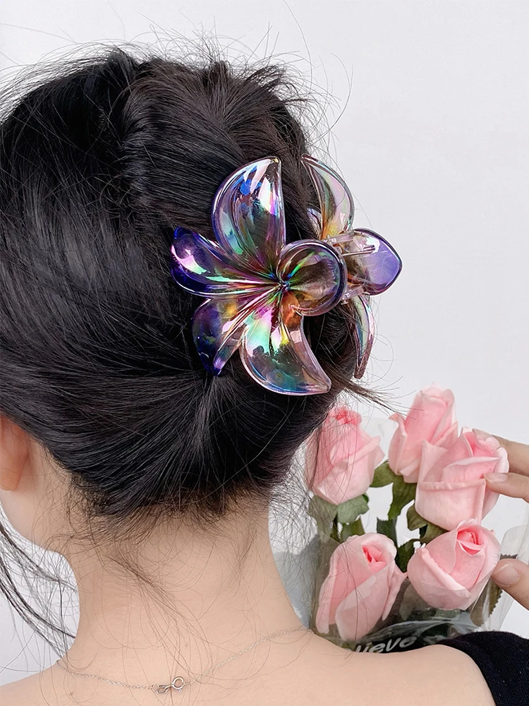 1 pc Plume ria Blumen greifen Haars pangen Blütenblatt Form Klaue Clips süße Frauen Farbverlauf Krabben klemme Mädchen Haarschmuck