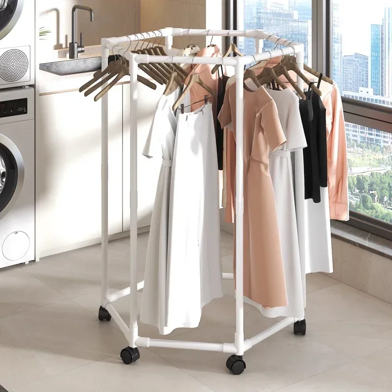 Multi-functional Floor-to-ceiling hanger Coat rack Mobile drying Indoor entrance Net clothes rack sturdy and durable