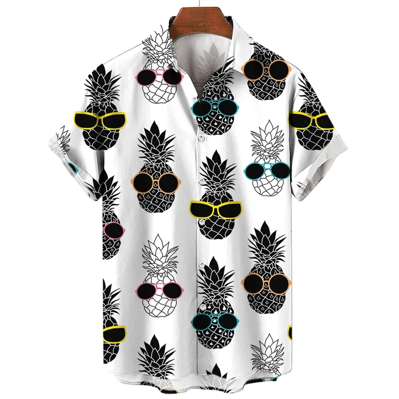 

3D printed Hawaiian men's shirt tropical fruit pineapple short sleeved shirt casual and comfortable holiday seaside top