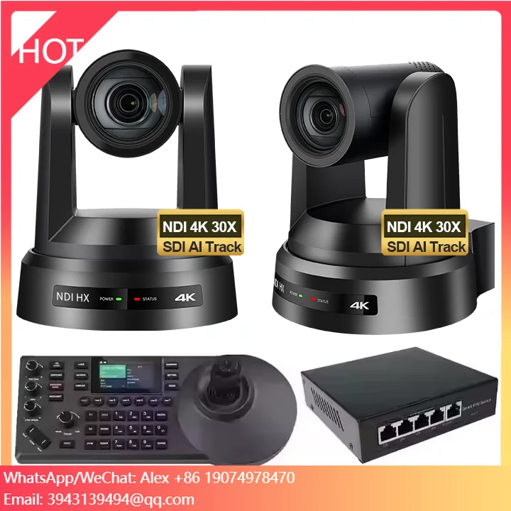 USD1398 Free Ship NDI SDI 4K 30X Whole Kit Streaming HK630-N=2 Pcs NDI 4K 30X PTZ Conference Camera Broadcast AI+NDI Controller