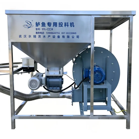 AIROW Wholesale Bass-specific 201/304 SS Motor Automatic Pond Fish Feeder Machine with Remote Control 2.2kW 380V for Aquaculture