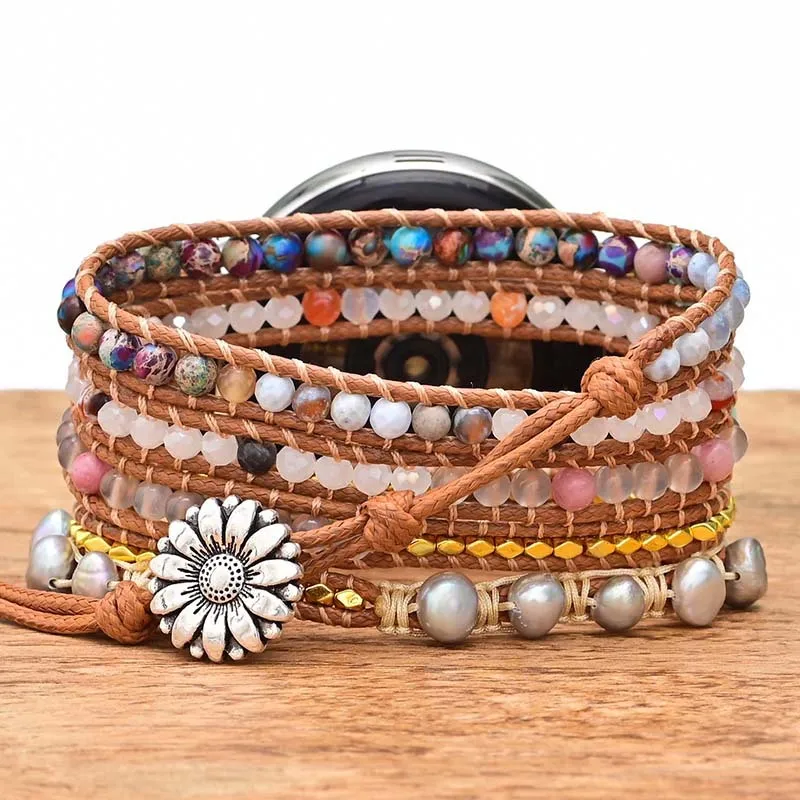 20MM 22MM Bohemian Watch Band Women For Galaxy watch 3 4 Natural Stone Bracelet Strap Amazfit Bip GTS GT/2/2Pro GT 2E GTR 3Pro