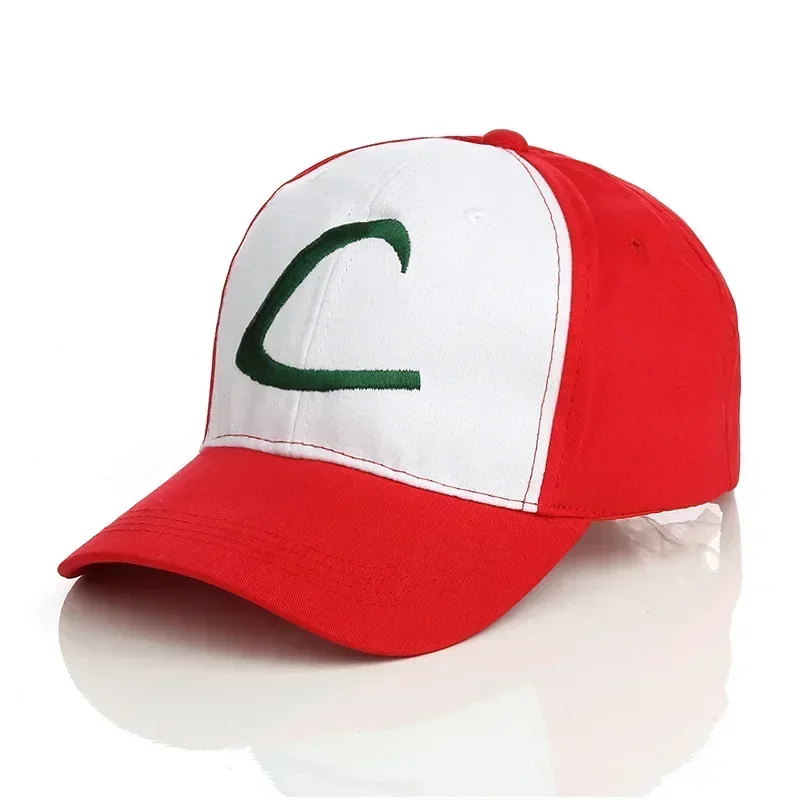 Anime Pokemon Figure Cosplay Baseball Cap Peaked Cap Ash Ketchum Letter C Cotton Embroidery Adjustable Hat Birthday Gifts