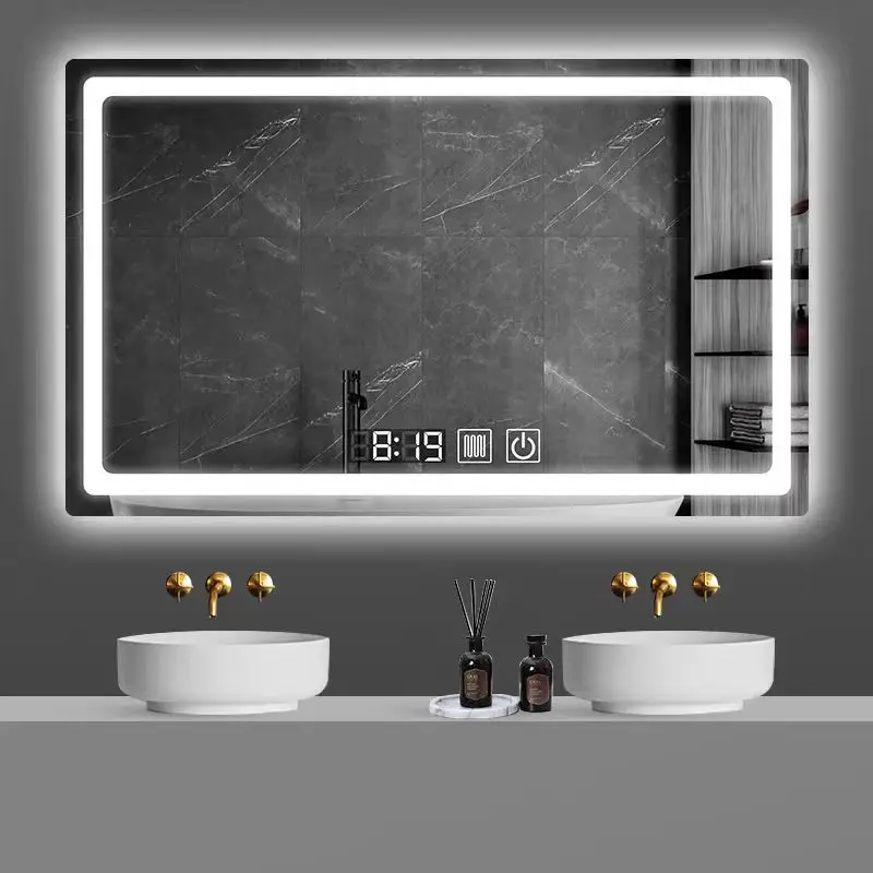 Commercial Washroom Mirror 16x24in LED Backlit Anti-Fog Touch Sensor Adjustable Brightness IPX5 Waterproof Wall Mount Mirror