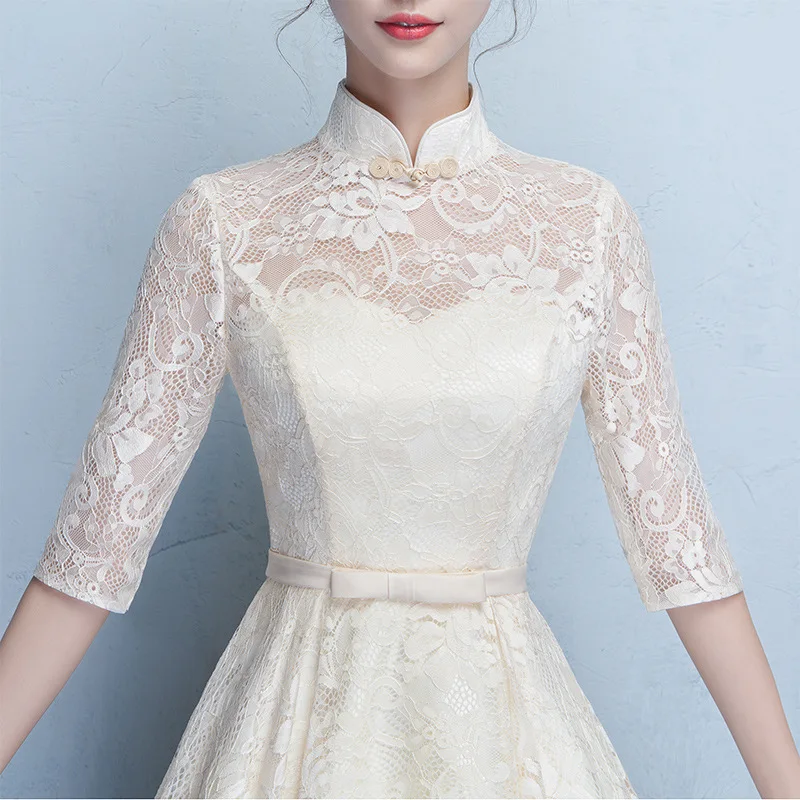 Robe de demoiselle d'honneur chinoise, robe de soirée élégante à manches mi-longues, longue robe de mariée améliorée, Cheongsam, nouvelle collection printemps/été 2025