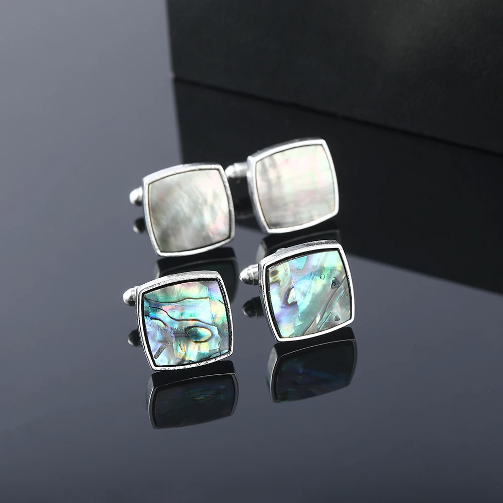 French Shirt Colorful Shell Stone Cufflinks Men's Female Square Oval Heart Suit Cuff Links Dust Formal Jewelry Accessories