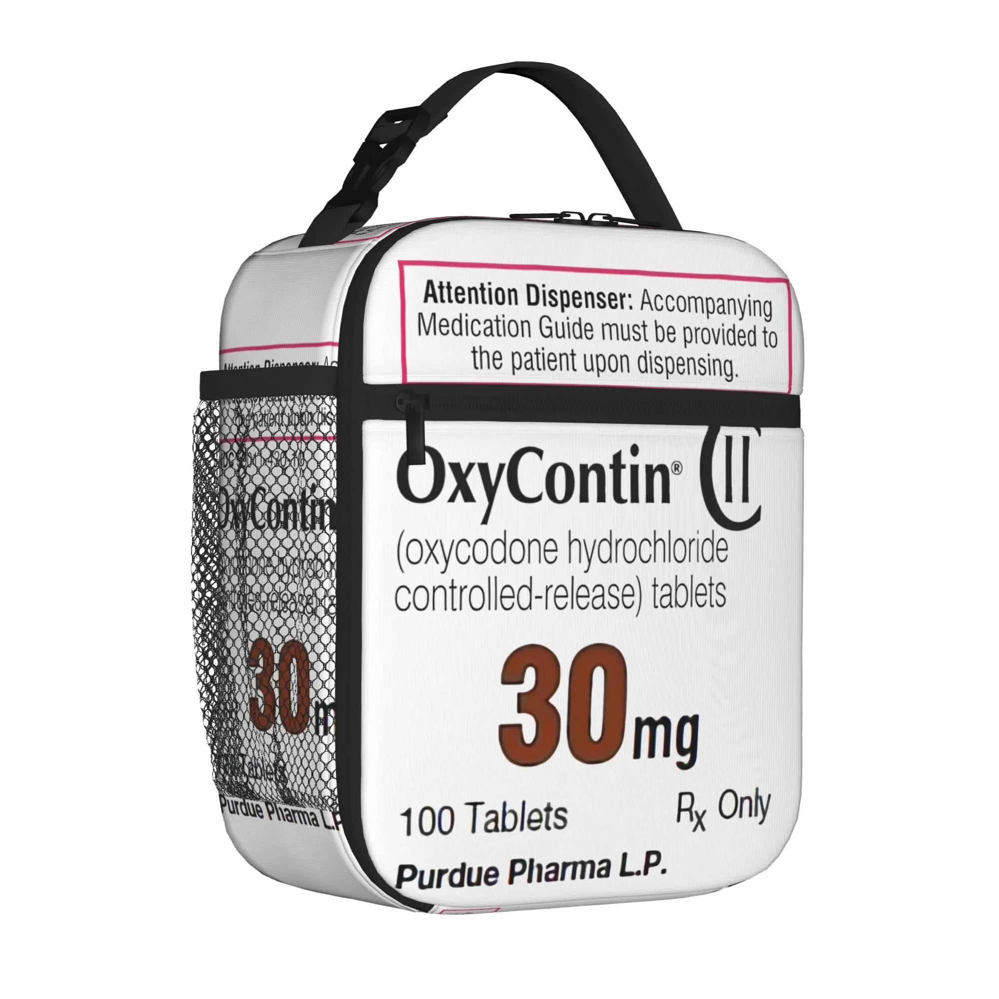 Oxycontin 30mg Label Insulated Lunch Tote Bag for Office Funny Lightweight Cooler Thermal Spacious Food Bag