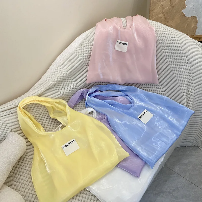 1 Piece Chic Sweet Pearlescent Color Shoulder Bag for Girl Women Simplicity Solid Color Tote Bag High Capacity Outdoor Handbag