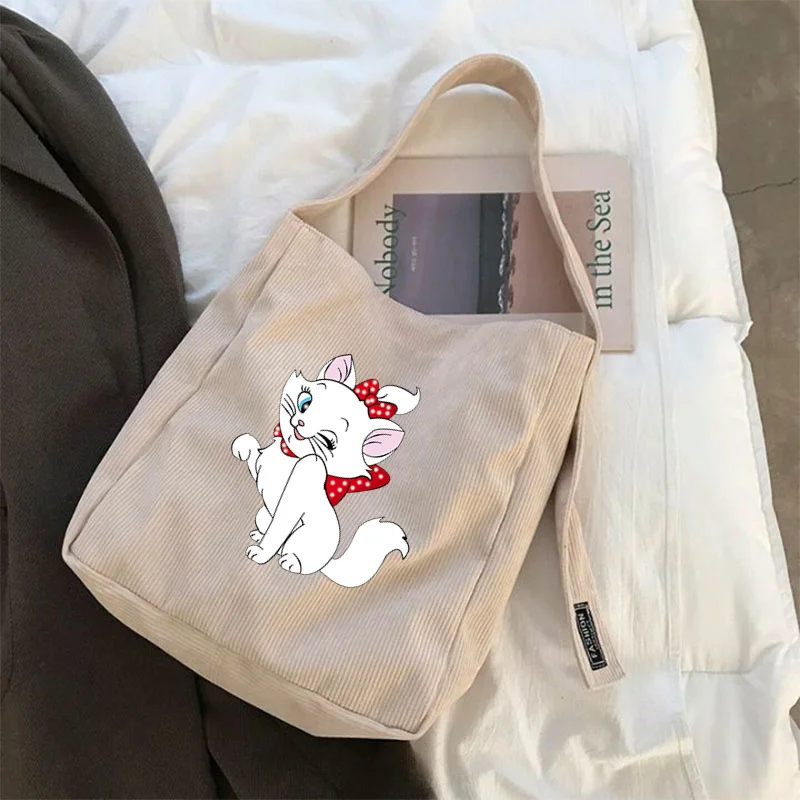 MINISO The Aristocats Marie Cat Girls Shopping Bags Ladies Tote Bags Large Capacity Canvas Handbag Storage Canvas Shoulder Bags