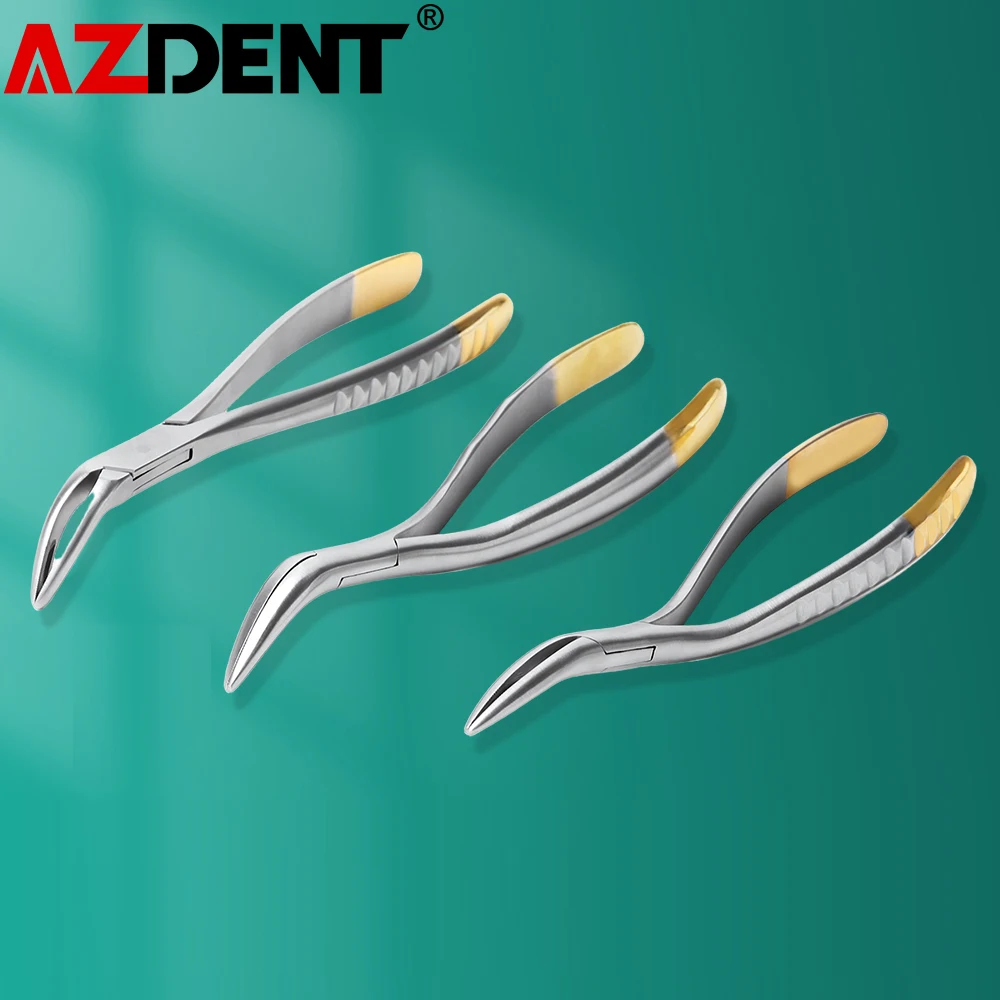 3Pcs Azdent Dental Residual Root Tweezers Tooth Forceps Curved Maxillary Mandibular Teeth Universal Pliers Dentist Tools Lab