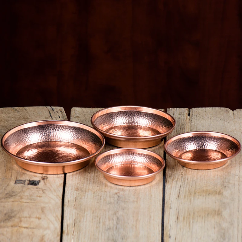 Pure Copper Hammer Tribute Plate, Buddhist Fruit Saucer, Brass, Auspicious Luster, Tibetan Plate, Home\'s Gift, 18cm, 7Pcs