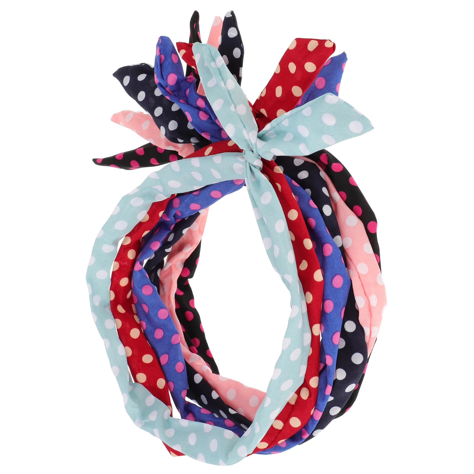 

6pcs Round Dot Headbands Women Girls Cloth Hoop Bow Wired Hairbands Rhinestone Various Colors One Size Fits All Keep Hair Neat