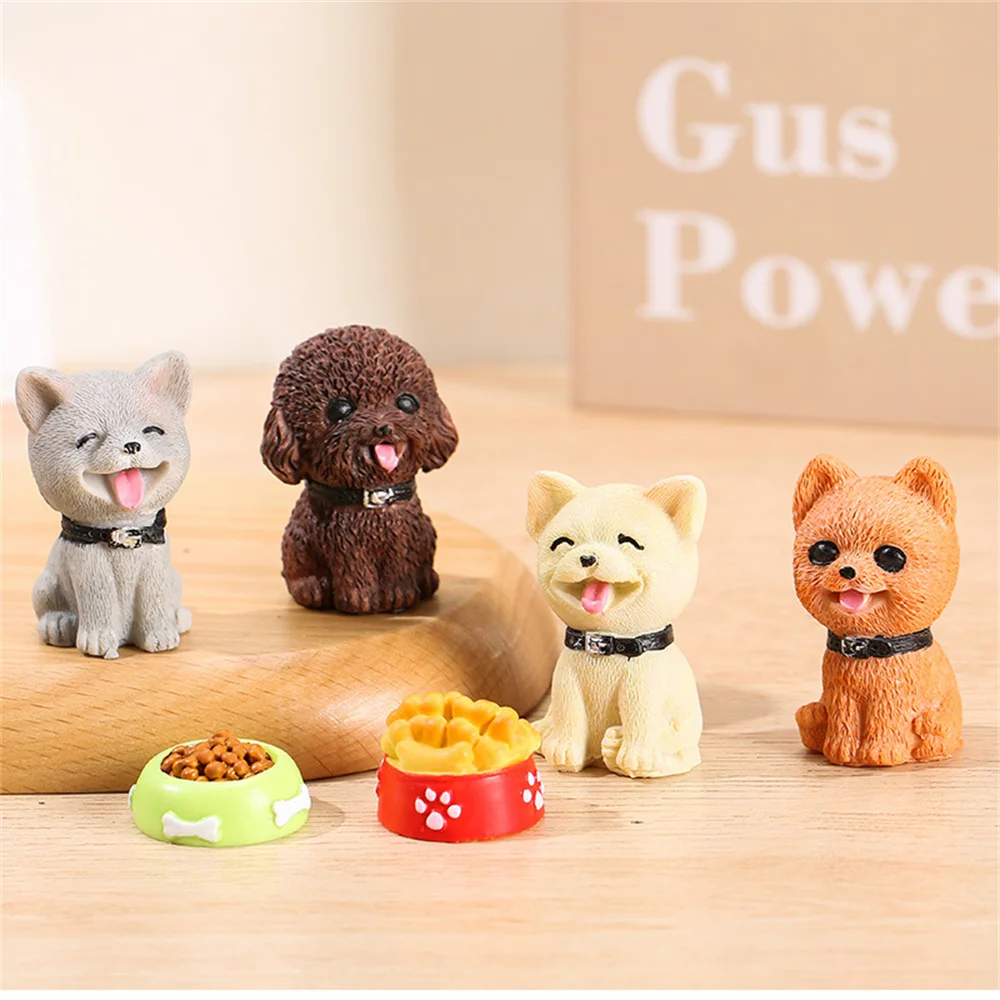 Simulation Dog Figurines Miniature Home Decorations Accessories, Cute Animal Food Bowl, Garden Decor, Landscape Resin Crafts